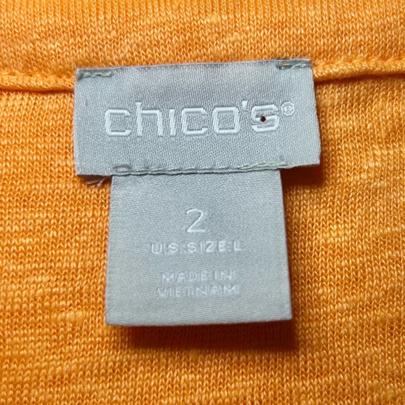 Chico's 100% Linen Orange Sequin V-Neck Long Line Tunic Size Large - Picture 8 of 16